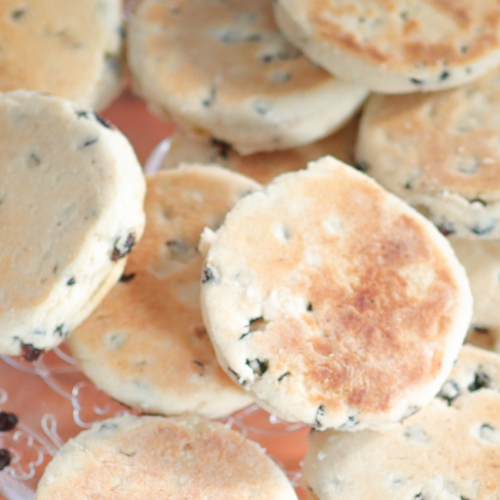 welsh tea cakes displayed on a glass platter