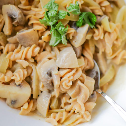 Bowl of mushroom pasta.