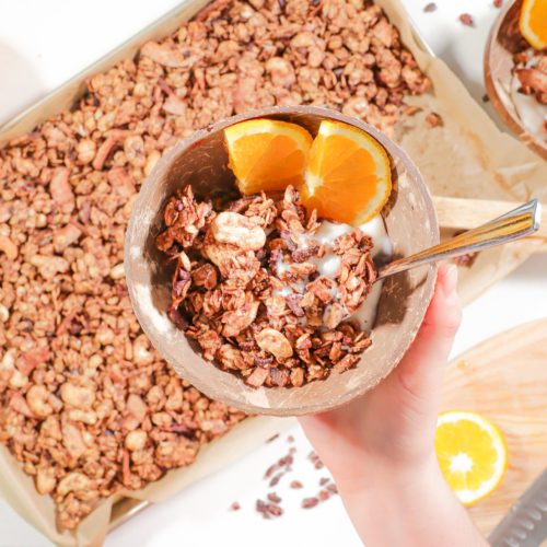 bowl of cacao orange granola