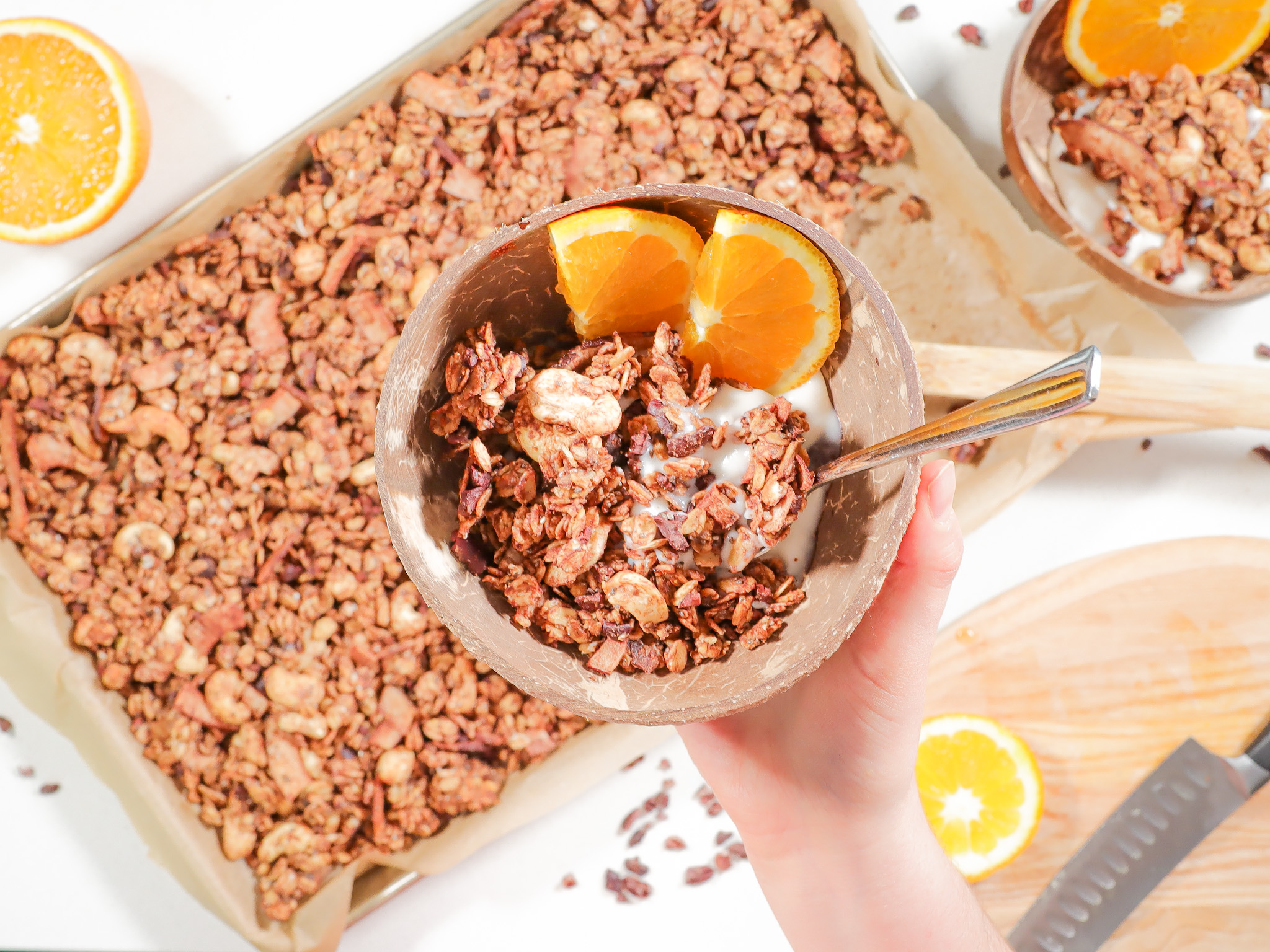 bowl of cacao orange granola