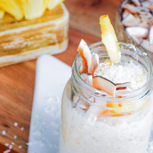 jar of piña colada overnight oats