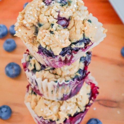 stack of three blueberry muffins