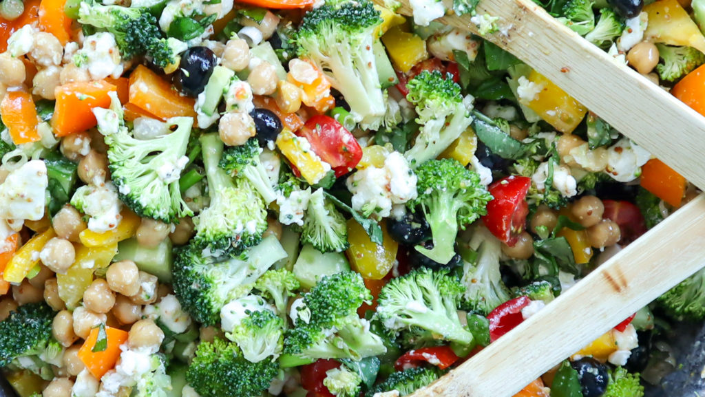 Close up photo of Feta & Chickpea Rainbow Salad