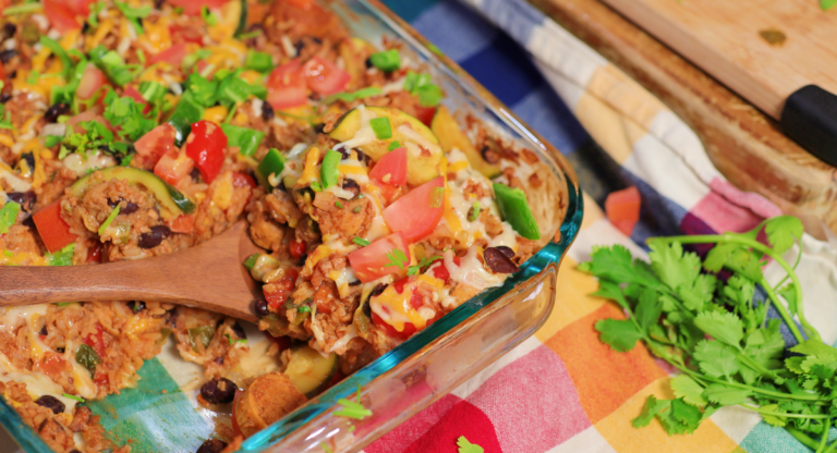 Dump and Bake Taco Rice Casserole